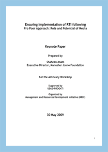 Keynote Paper- Ensuring Implementation of RTI Following Pro Poor Approach: Role and Potential of Media